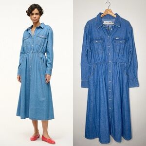 NEW Staud x Wrangler The Midi Denim Shirtdress Boho Western Sz L New
